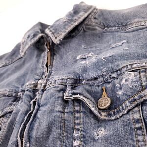 Indigo Palms Womens Jean Jacket Destressed Worn Look Small